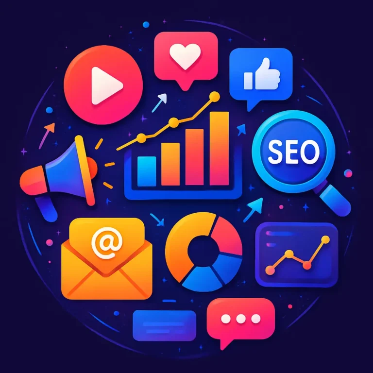 Digital marketing icons and analytics